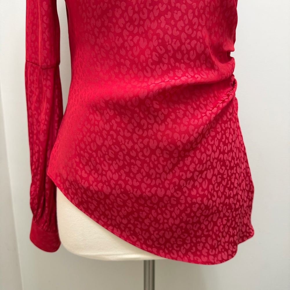 L’Academie Senna Top Blouse One Shoulder Asymmetric Hem Lava Red Size S - Picture 4 of 10